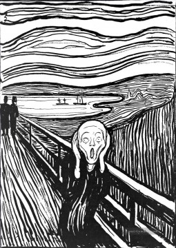 The Scream by Edvard Munch Black and White Ölgemälde